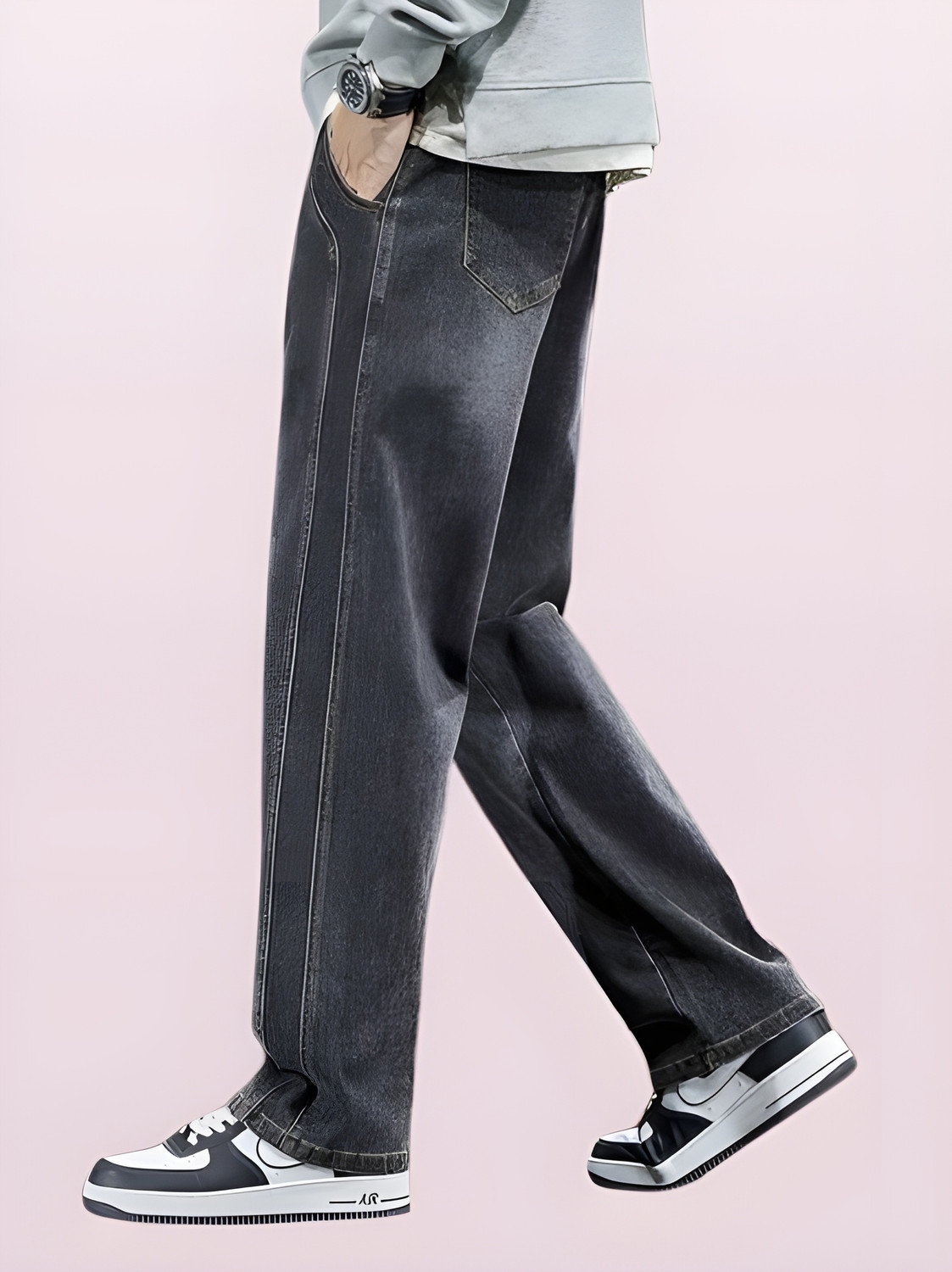 Image of FUDE PRIDE Loose Fit Men Dark Grey Jeans