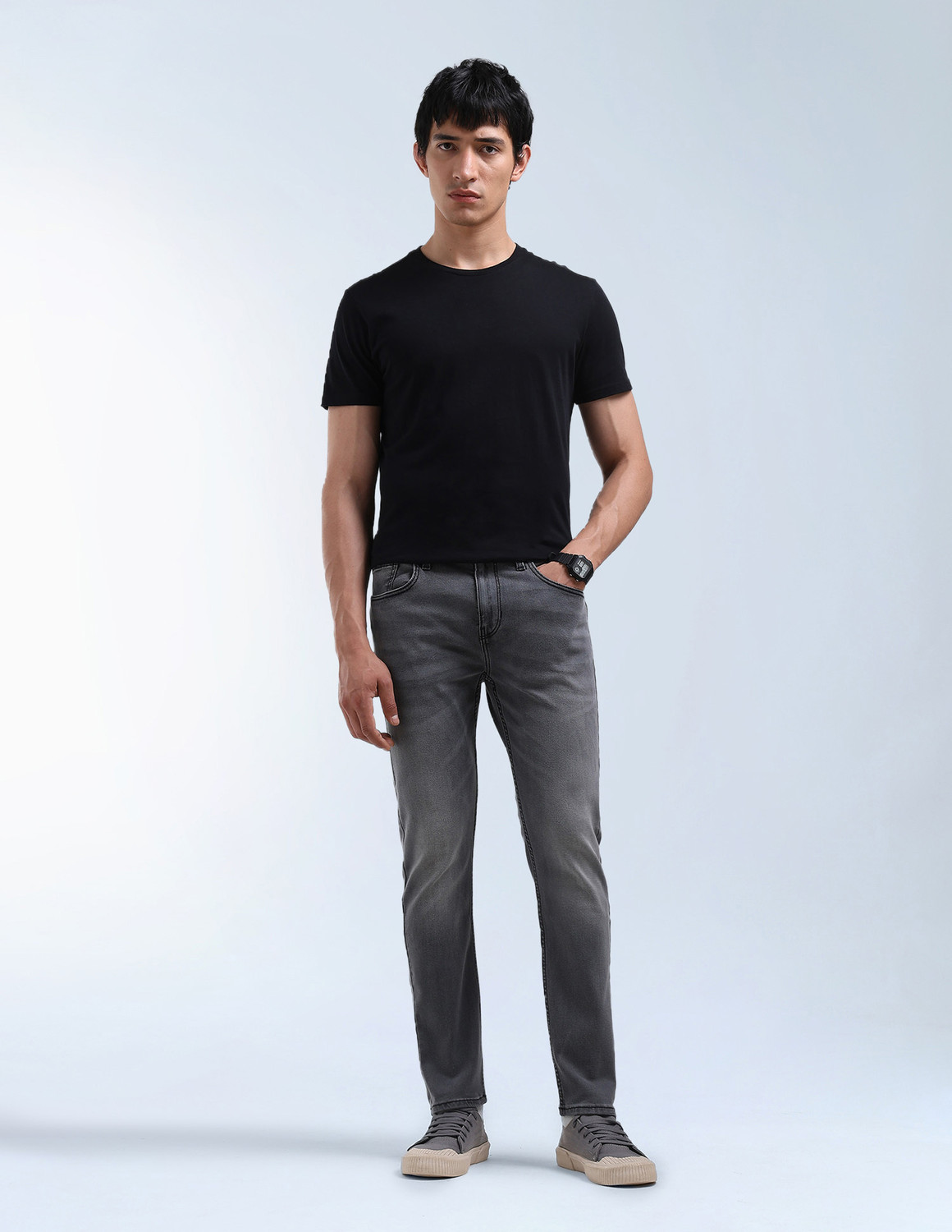 Image of FLYING MACHINE Tapered Fit Men Grey Jeans
