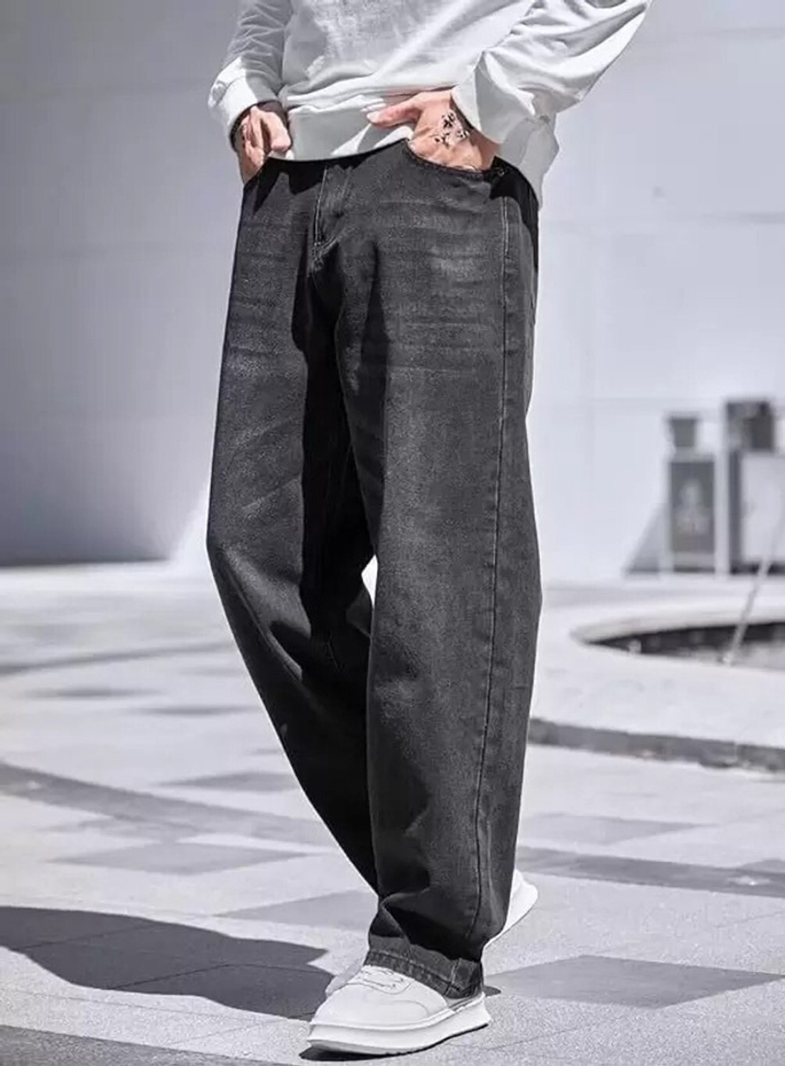 Image of JAARA Relaxed Fit Men Dark Grey Jeans
