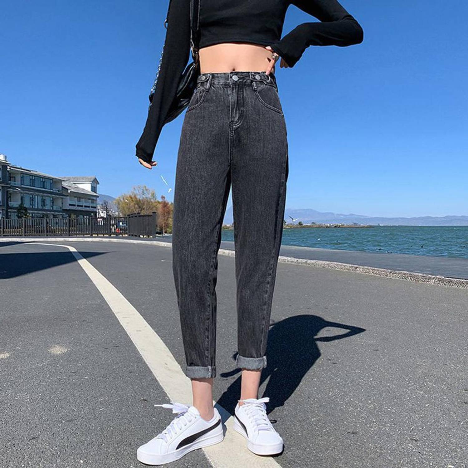 BoStreet Tapered Fit Women Black Jeans