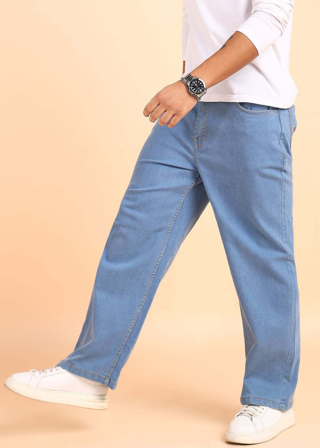 MONTREZ Straight Fit Men Light Blue Jeans - Image 3