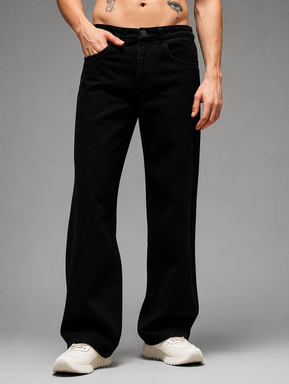 LEVORCE Loose Fit Men Black Jeans - Image 1