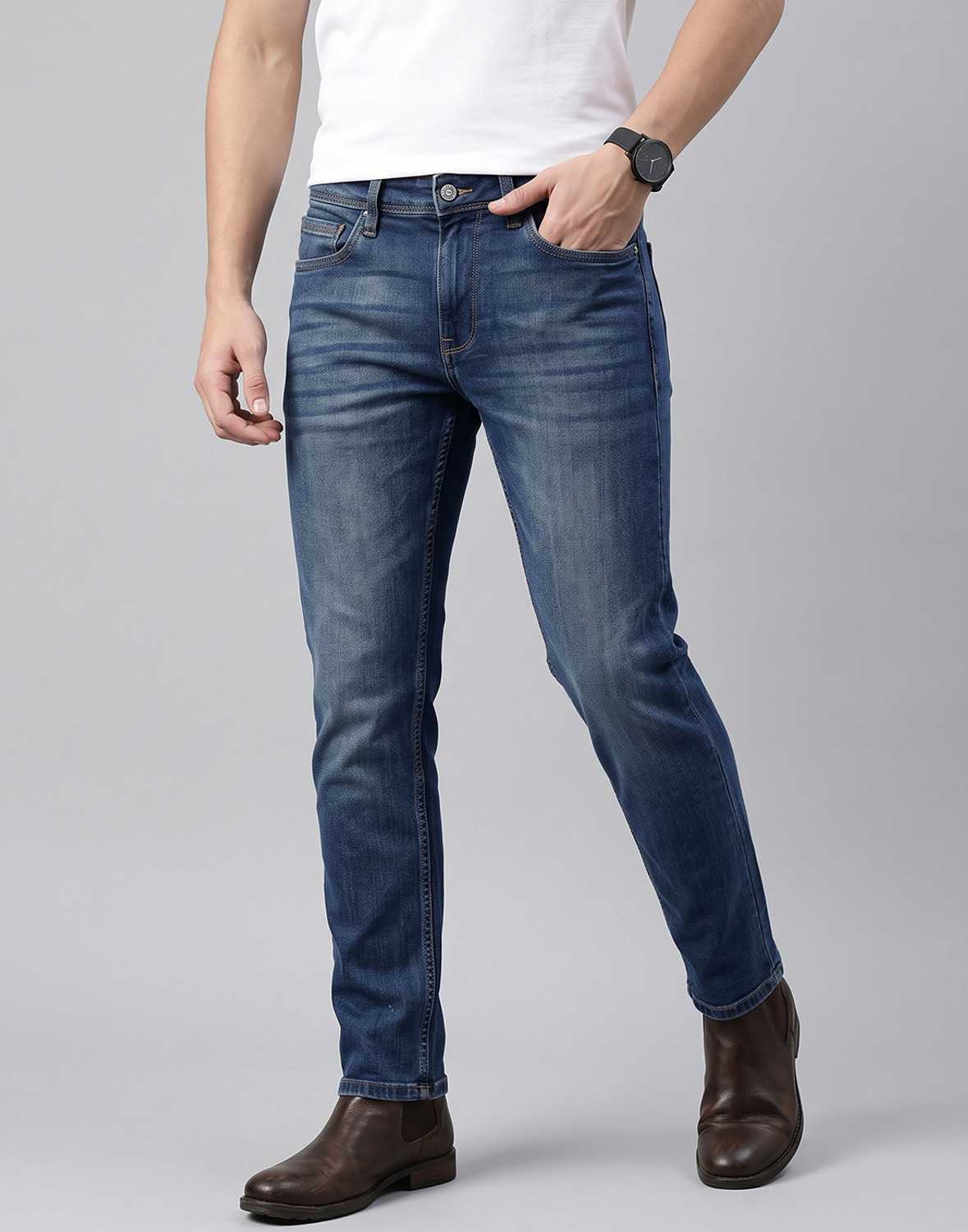 Image of Allen Solly Men Regular Mid Rise Blue Jeans