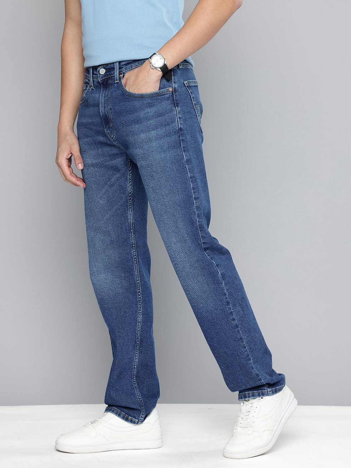 Image of LEVI'S 505 Straight Fit Men Dark Blue Jeans