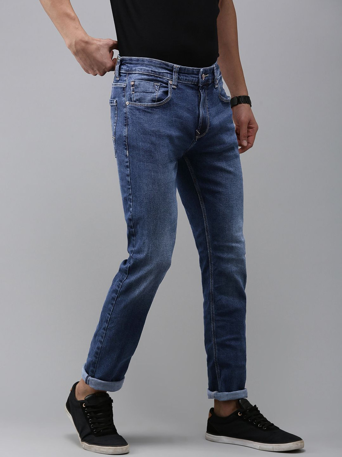 Image of Spykar Straight Fit Men Dark Blue Jeans
