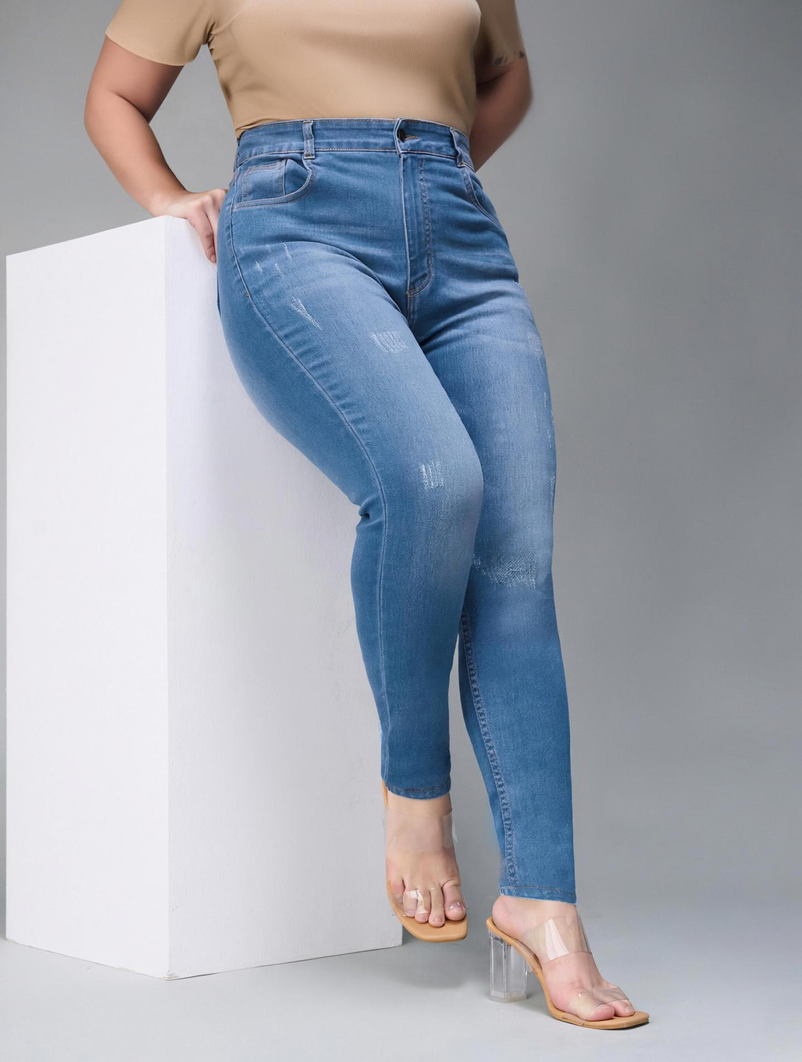 Image of Miss Chase Women Skinny High Rise Blue Jeans