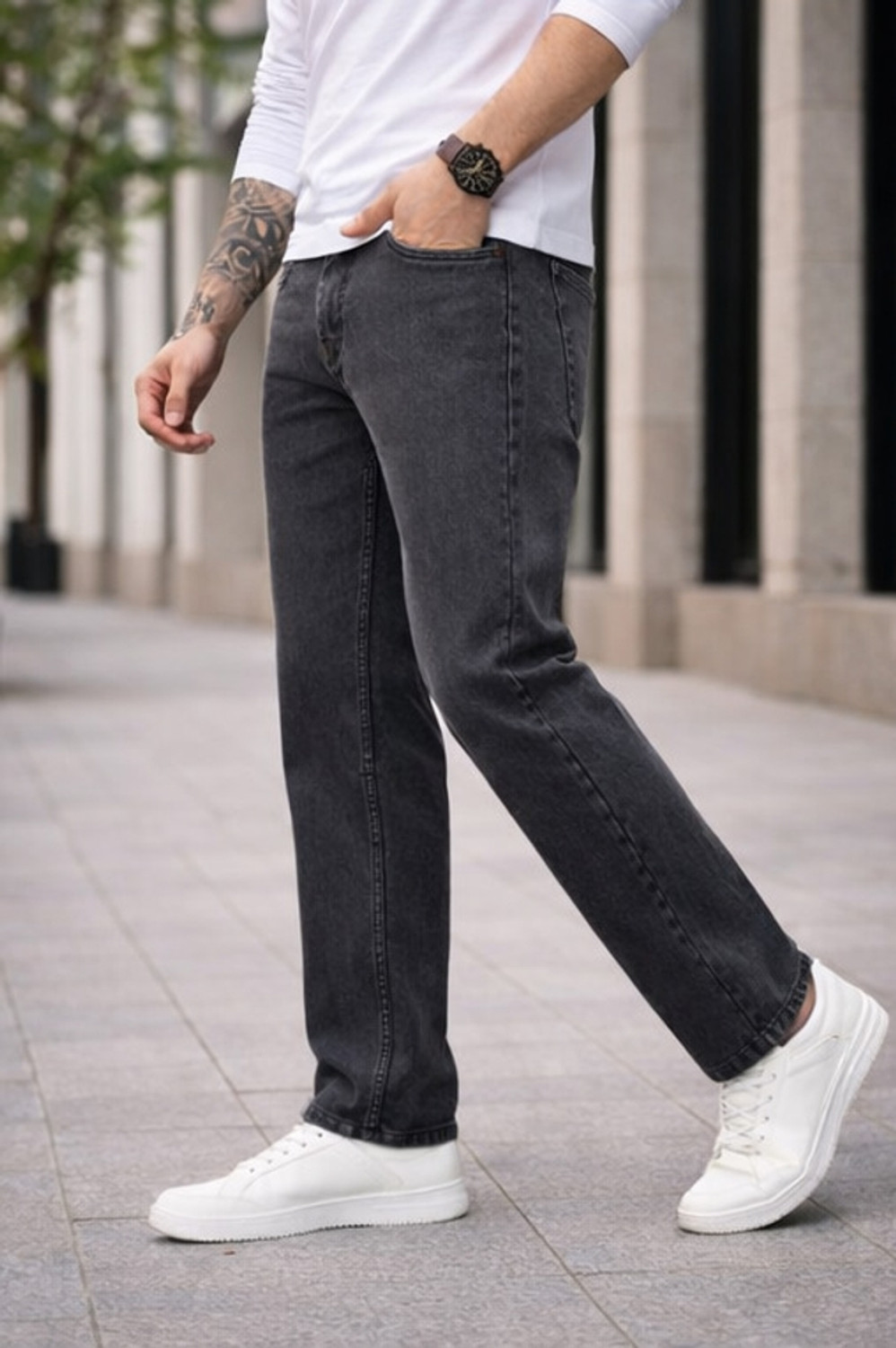 Image of INDIGOX Men Straight Fit Mid Rise Dark Grey Jeans