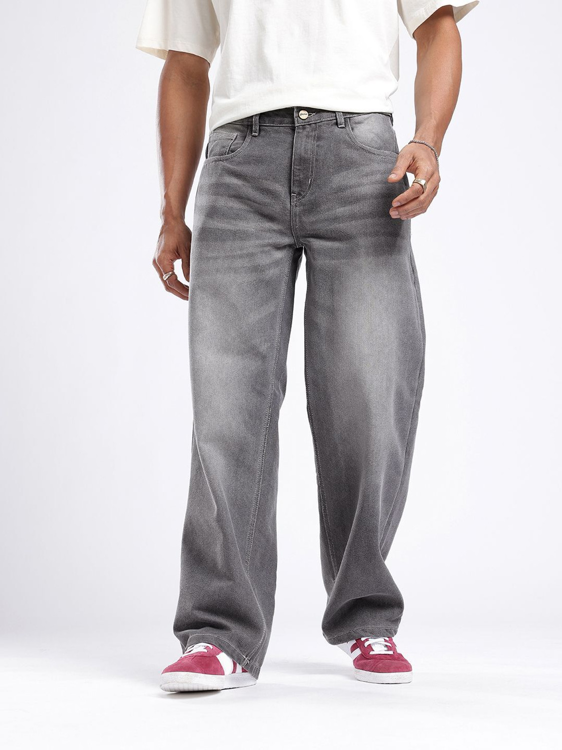 Image of Glitchez Loose Fit Men Grey Jeans