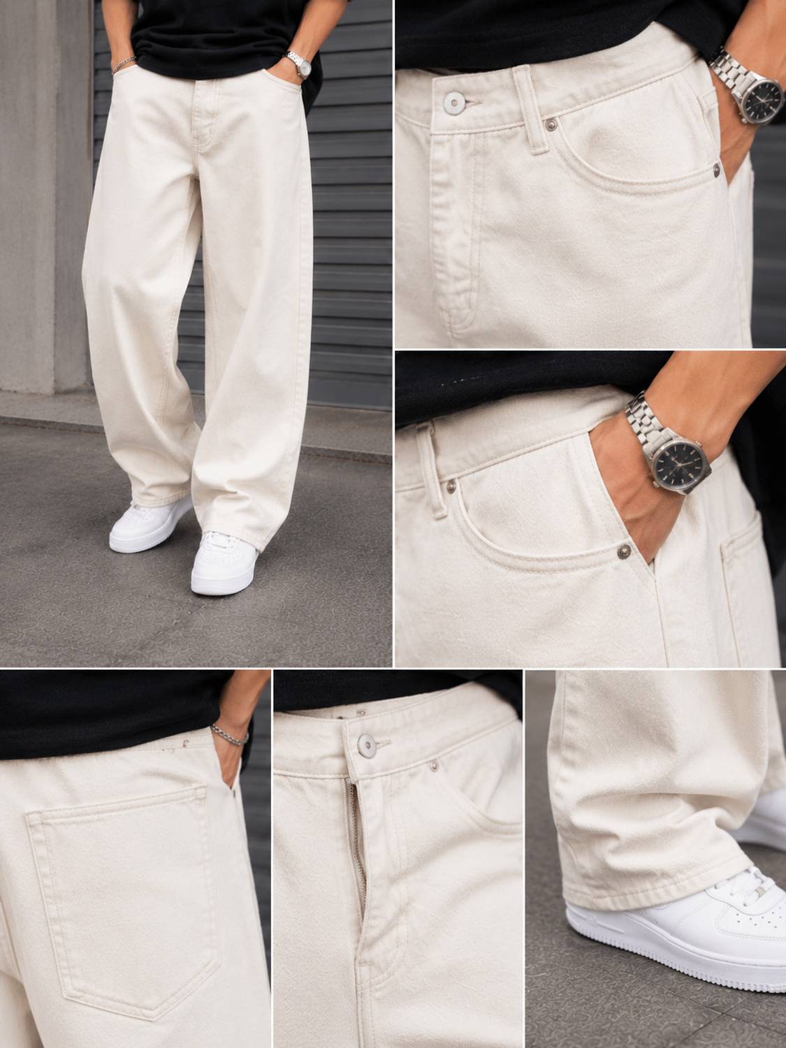 Pahiraav Wide Leg Men Beige Jeans - Image 4