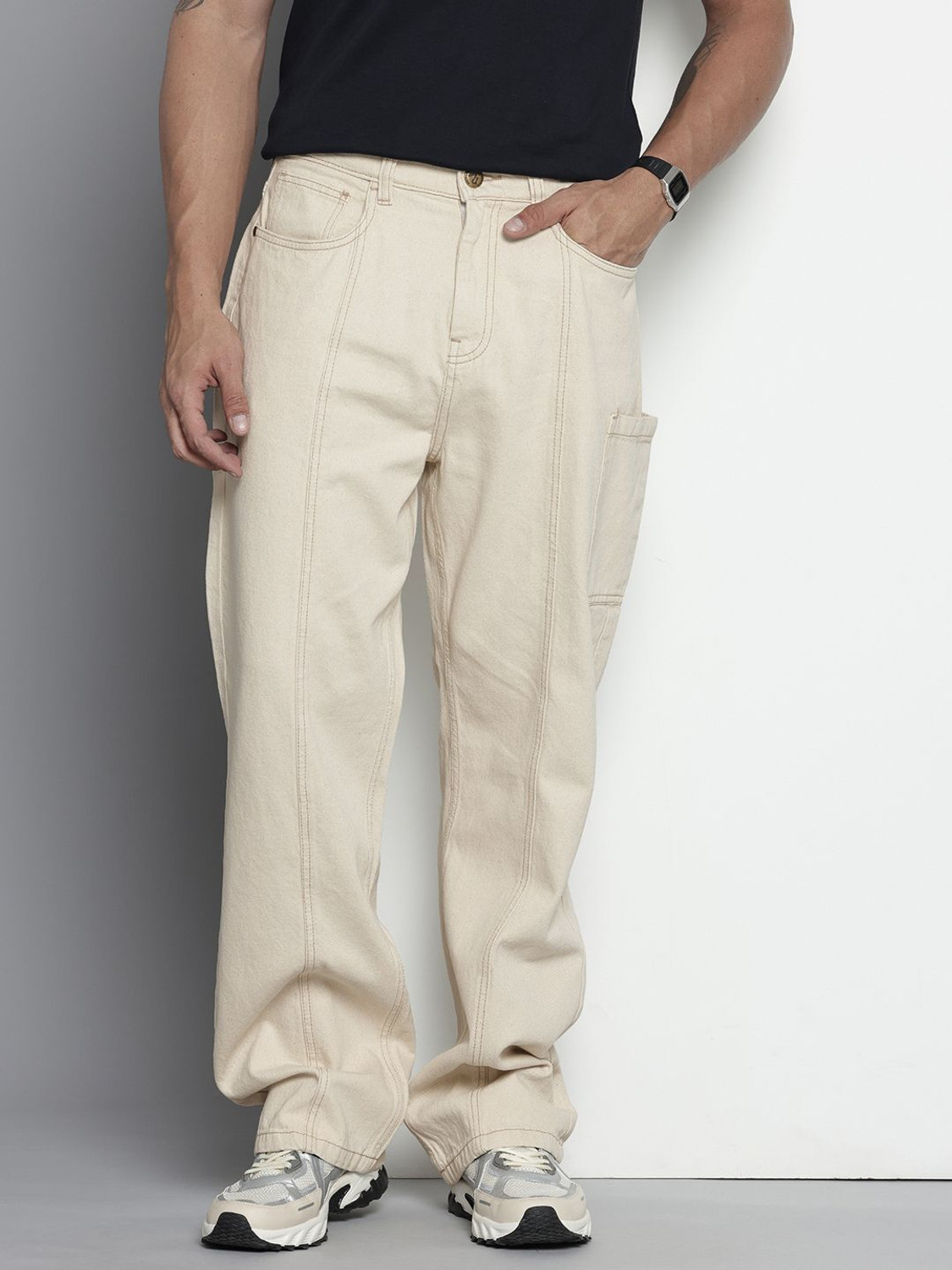 Image of The Indian Garage Co. Loose Fit Men White Jeans
