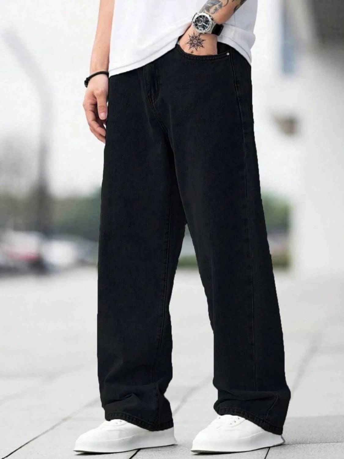 Playfeel Loose Fit Men Black Jeans - Image 1