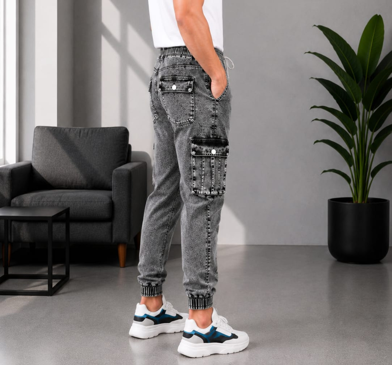 Image of MAPRAHI1 Men Jogger Fit Mid Rise Grey Jeans