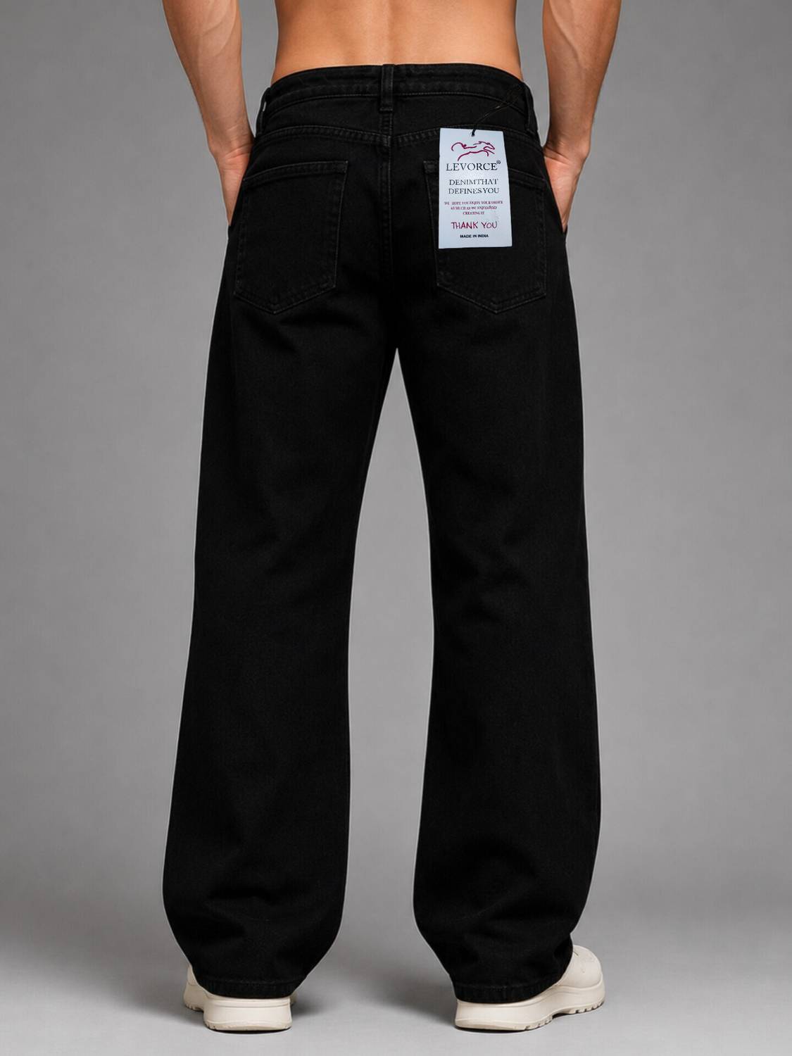 LEVORCE Loose Fit Men Black Jeans - Image 2