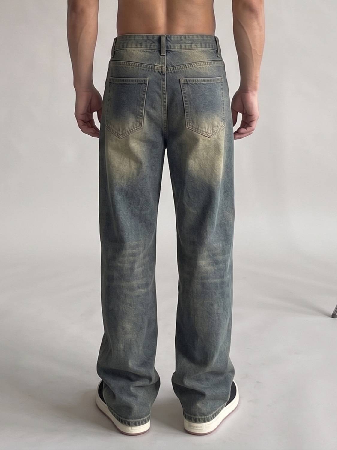PERISFASHION Wide Leg Men Green Jeans - Image 2