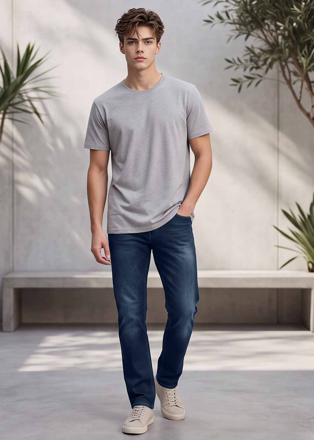 Image of LAWMAN Men Straight Fit Mid Rise Dark Blue Jeans