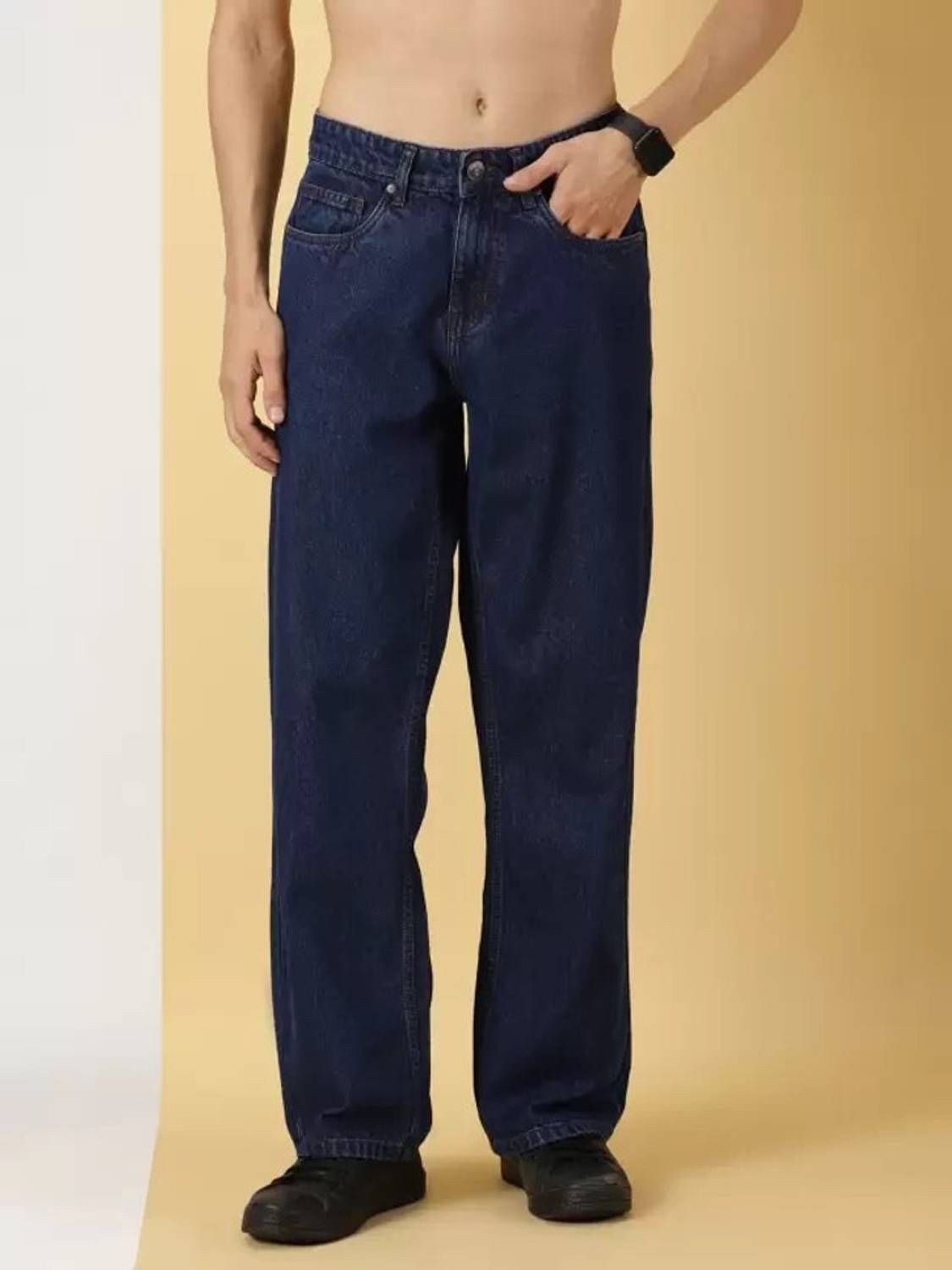 Playfeel Loose Fit Men Dark Blue Jeans