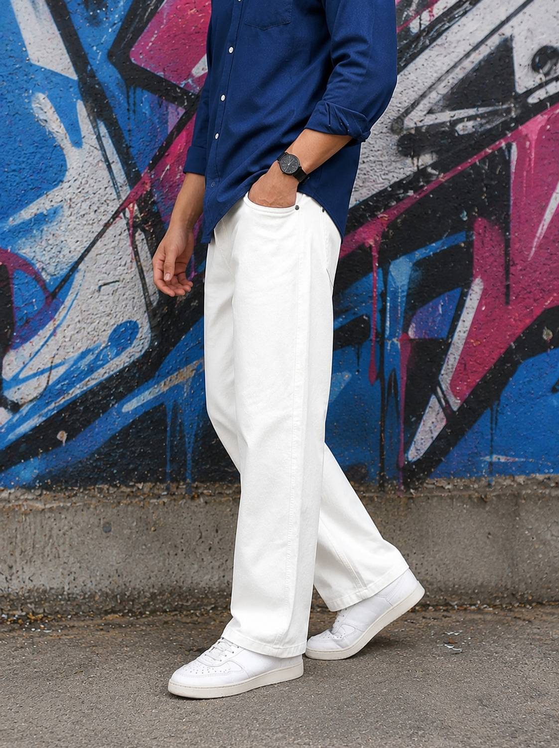 MONTREZ Straight Fit Men White Jeans - Image 2