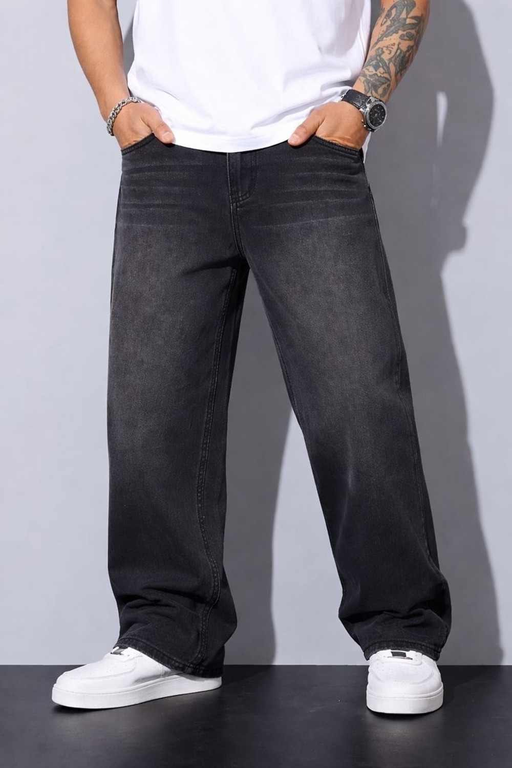 Image of MARSH HAWK Men Straight Fit Mid Rise Black, Grey Jeans