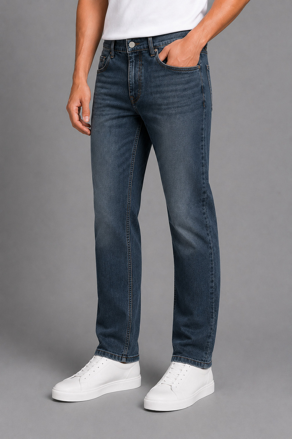 Image of NUMERO UNO Men Slim Mid Rise Blue Jeans
