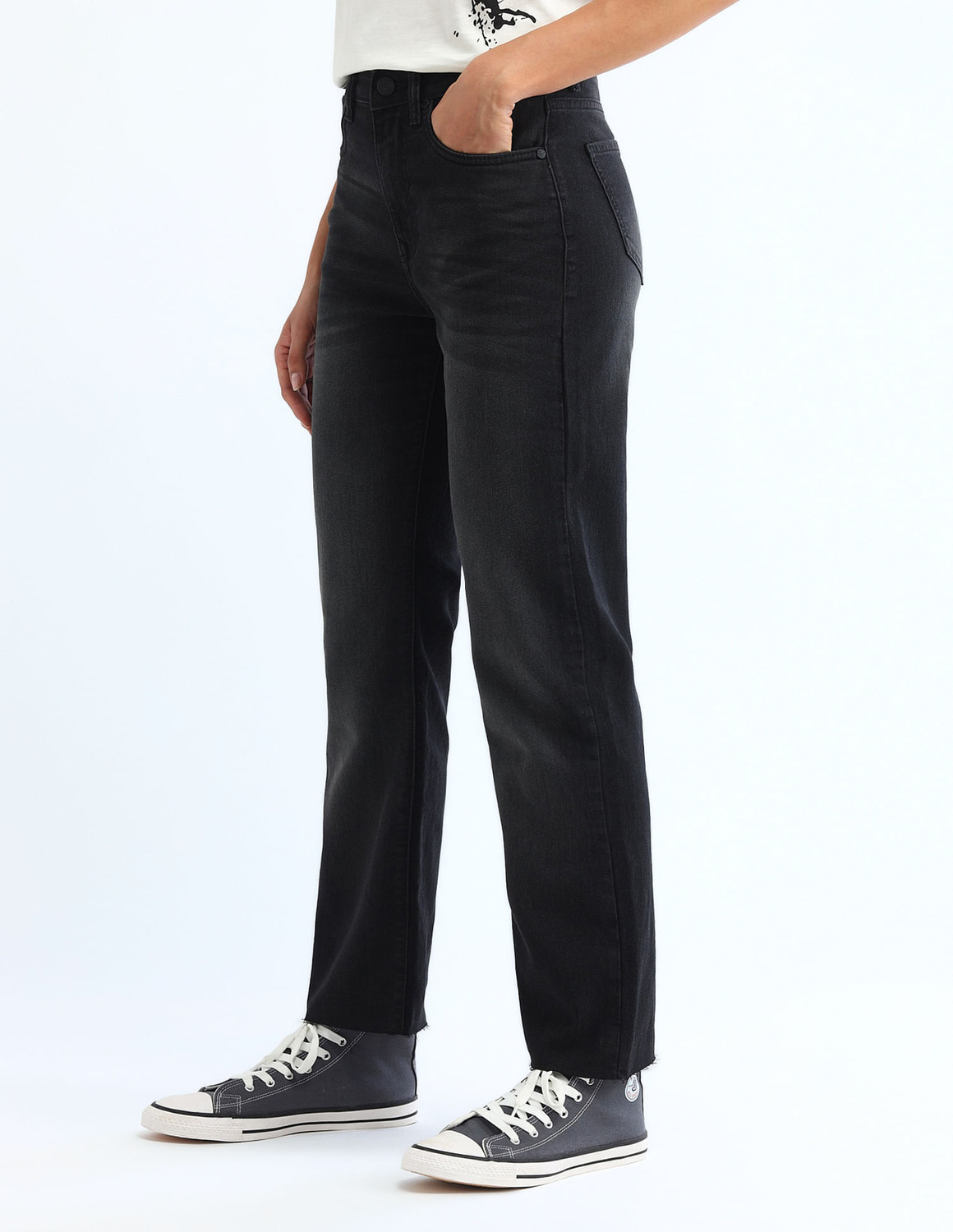 Image of FLYING MACHINE Straight Fit Women Black Jeans