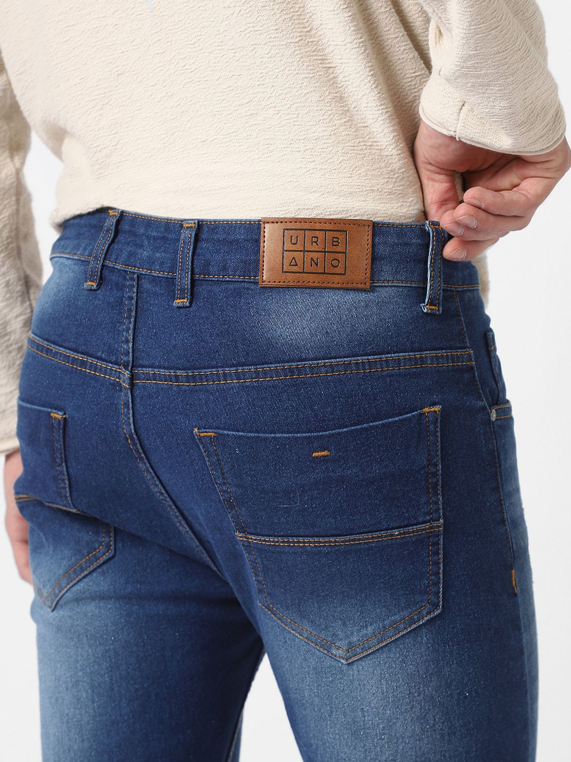 Image of Urbano Fashion Slim Men Dark Blue Jeans