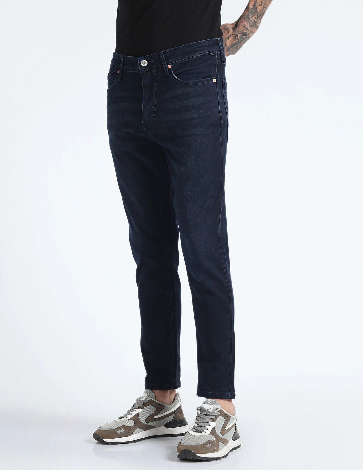 Image of FLYING MACHINE Tapered Fit Men Dark Blue Jeans