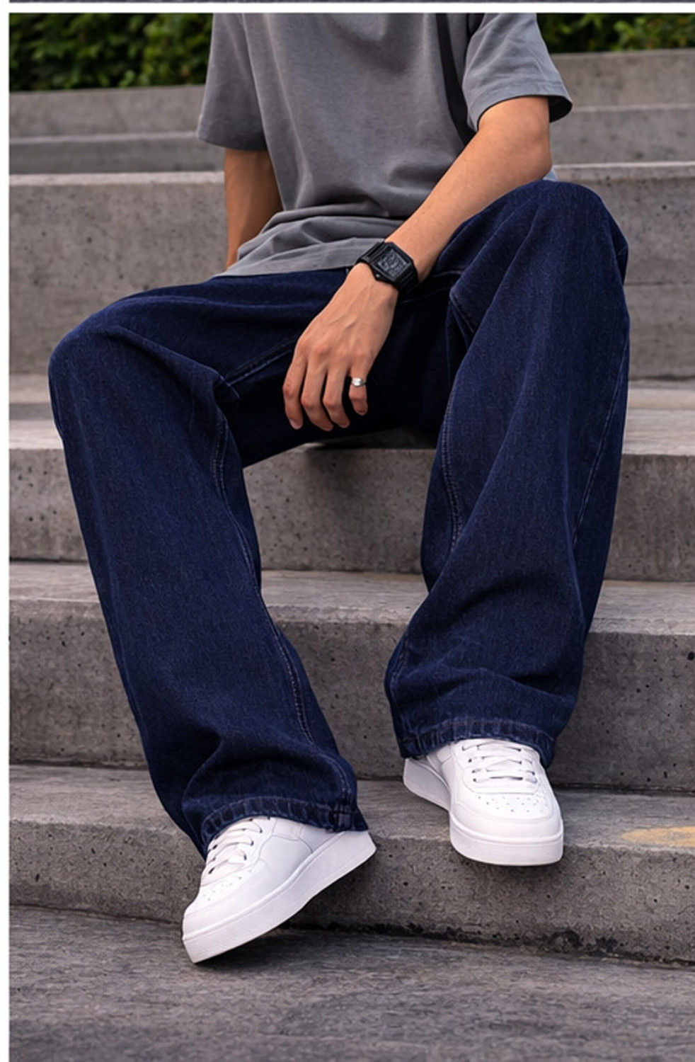 Image of Sobber Men Straight Fit Mid Rise Dark Blue Jeans