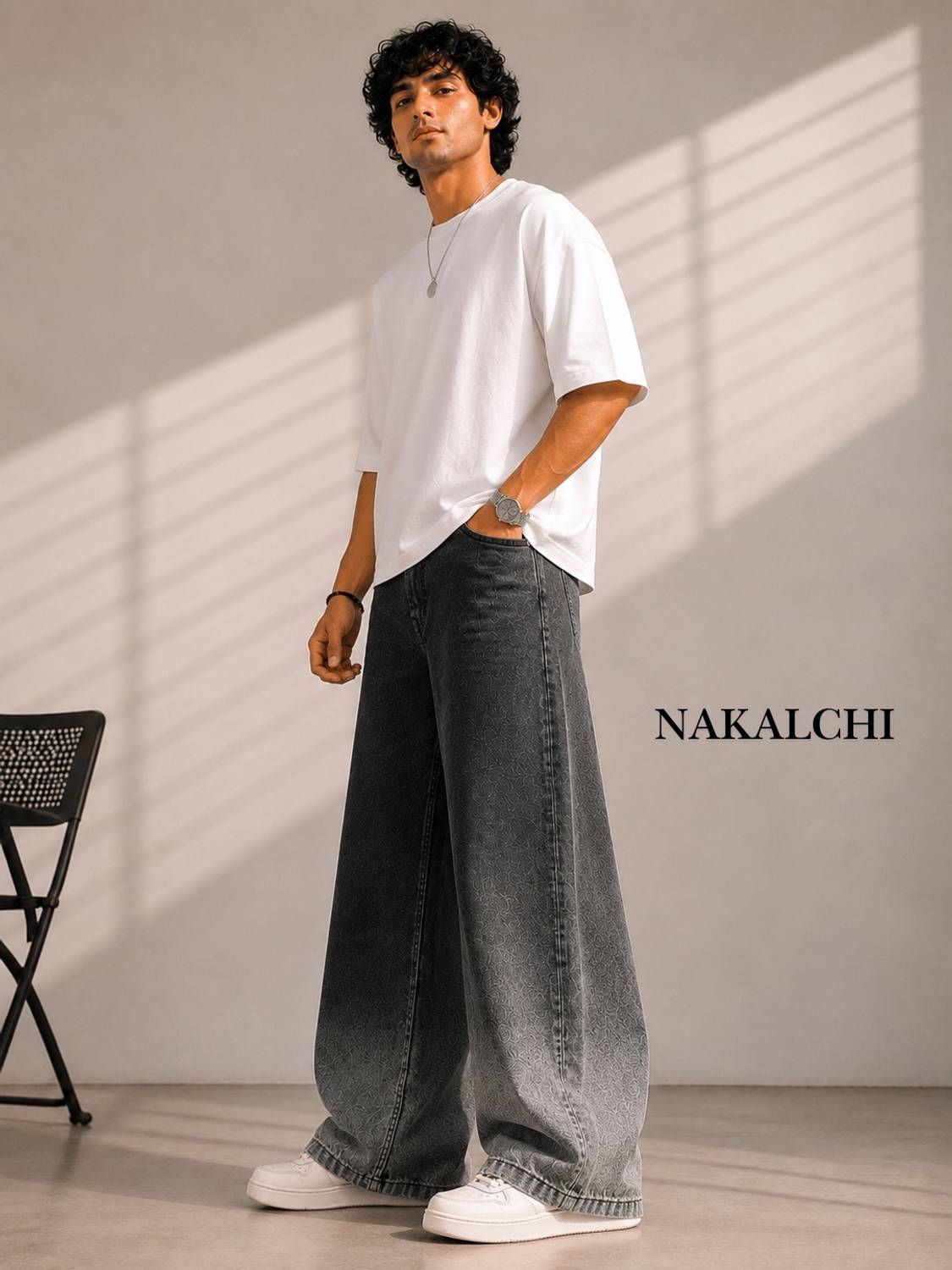 Nakalchi Wide Leg Men Black, Grey Jeans - Image 3