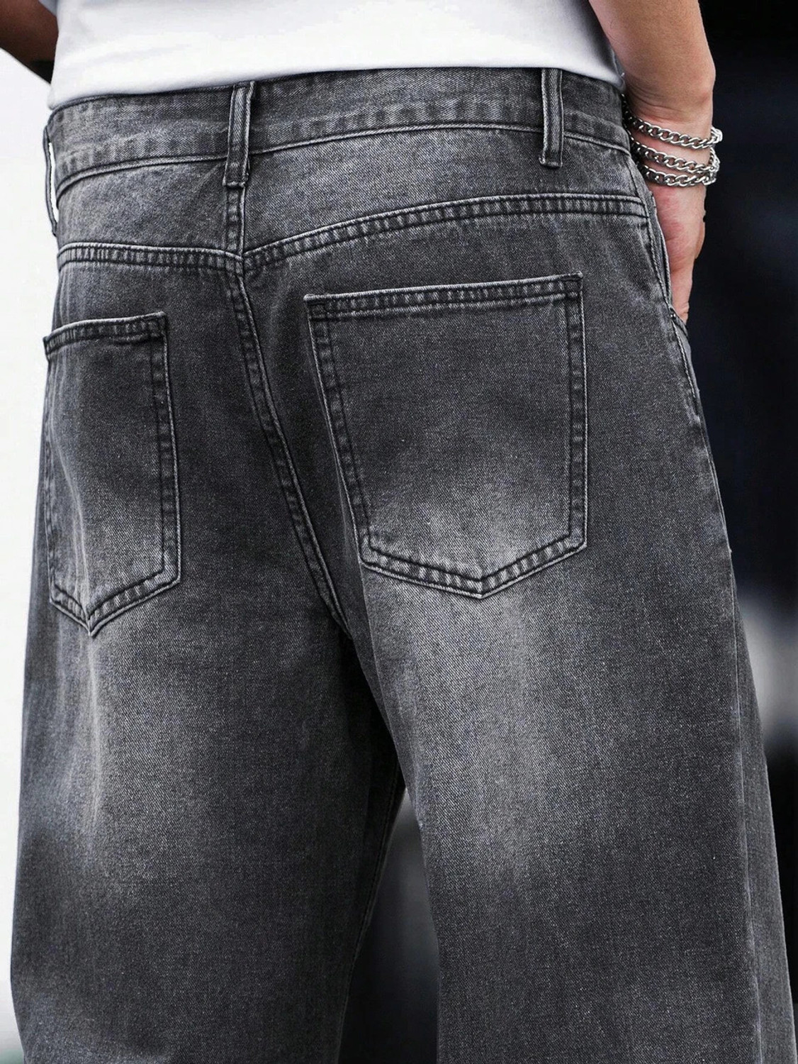 Image of Fakwins Loose Fit Men Dark Grey Jeans