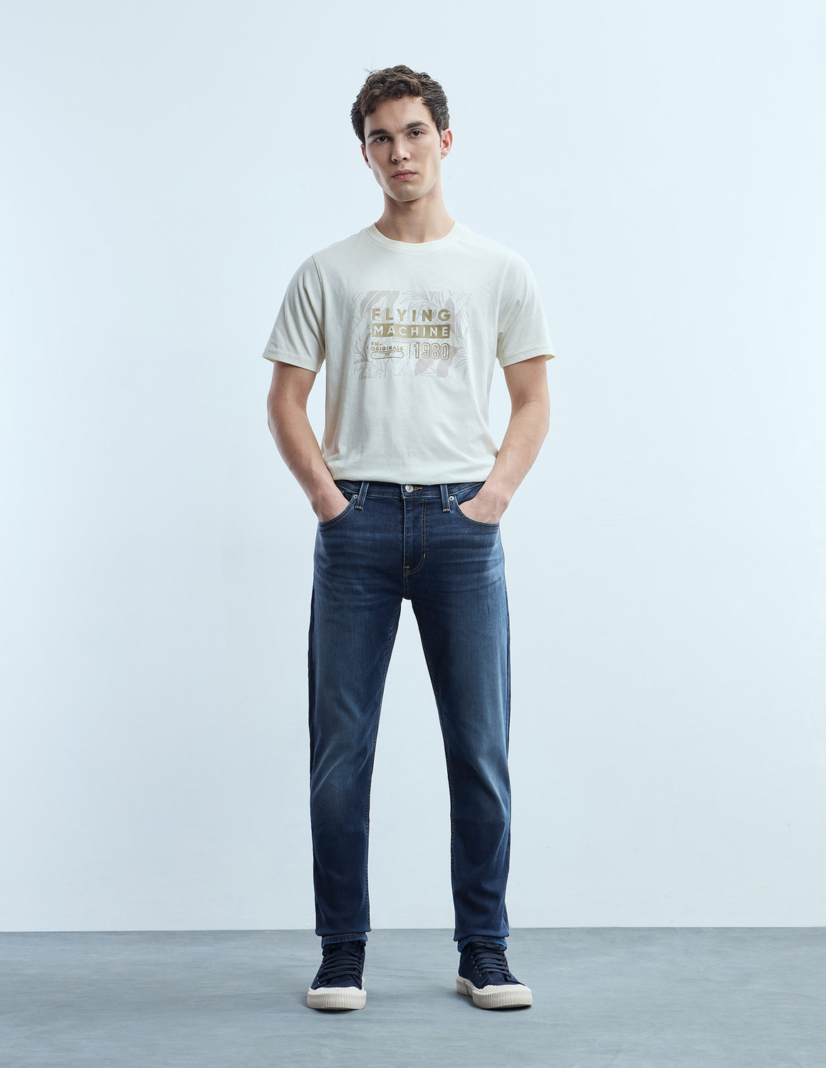 Image of FLYING MACHINE Men Tapered Fit Mid Rise Blue Jeans