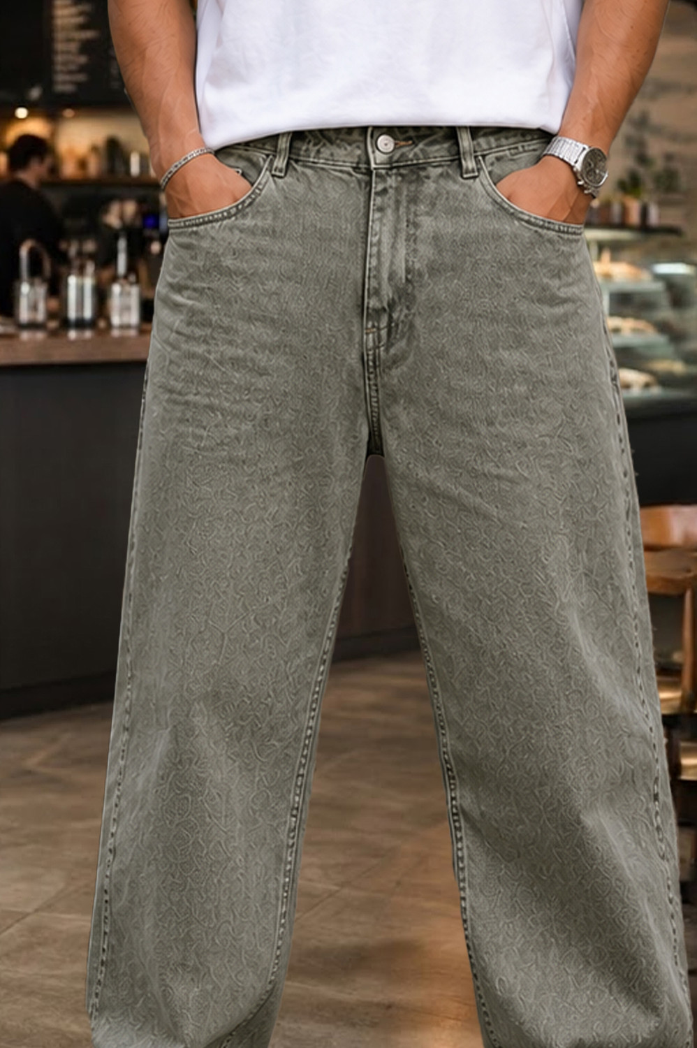 Image of 90 Miles Men Loose Fit Mid Rise Green Jeans