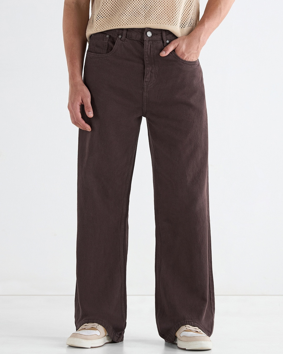 Image of BEWAKOOF Baggy Loose Fit Men Brown Jeans