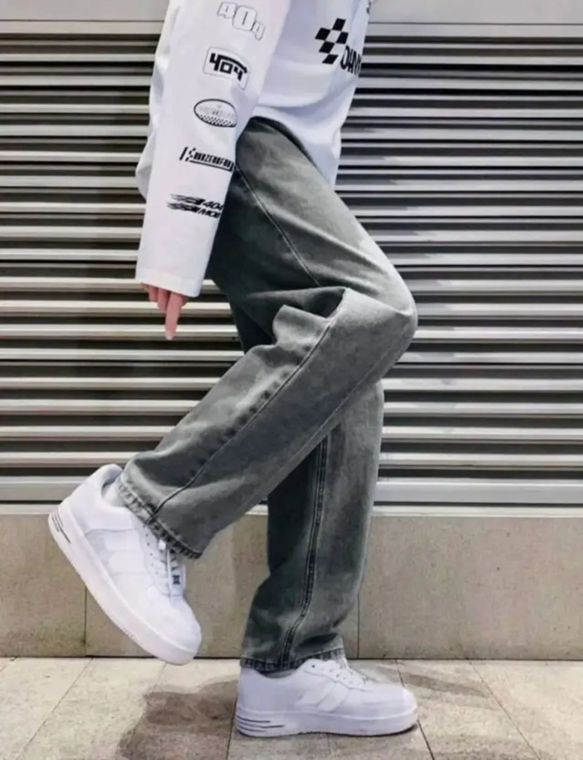 Image of White leapard Loose Fit Men Silver Jeans