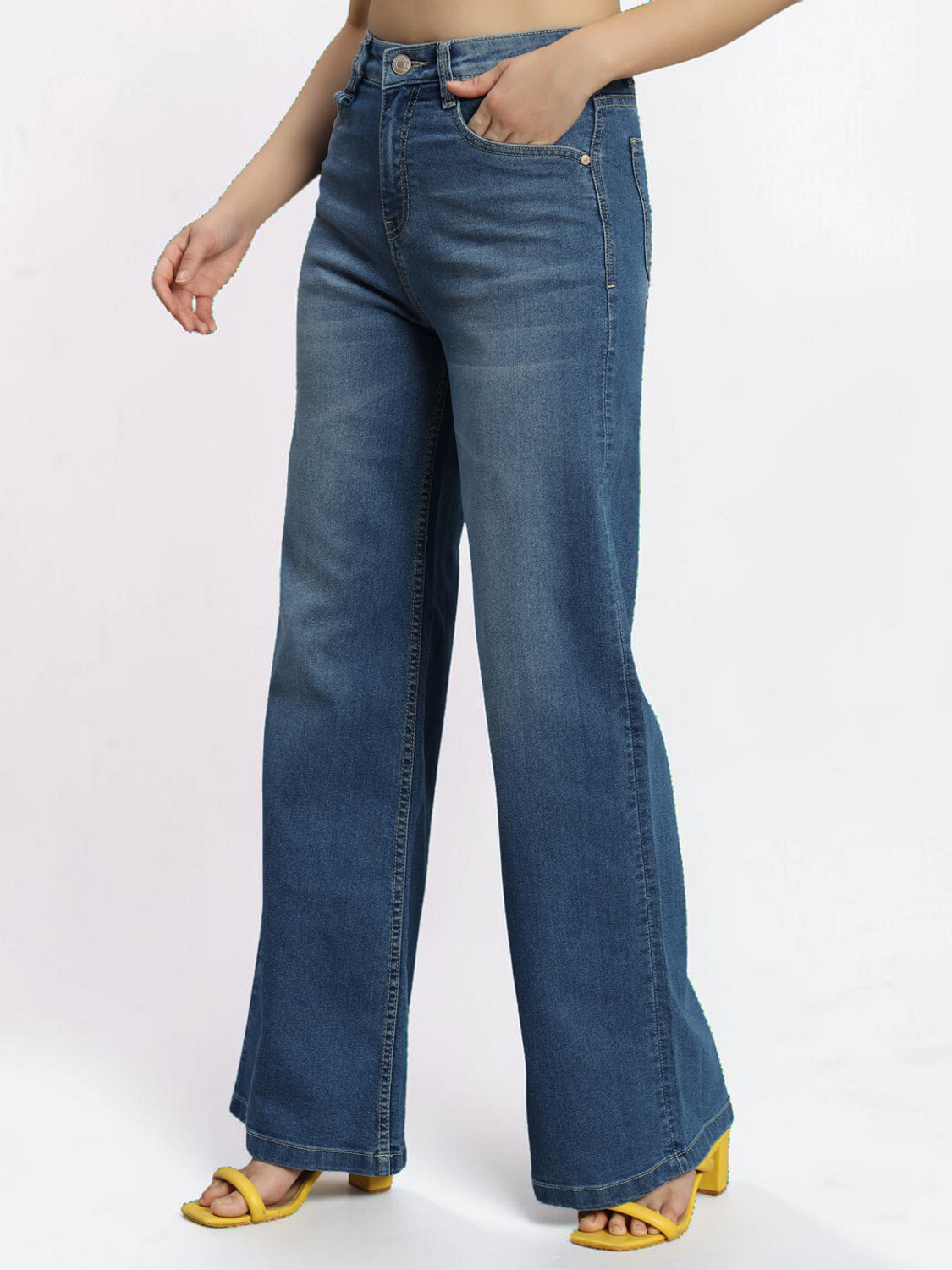 Image of Roadster Women Wide Leg High Rise Blue Jeans