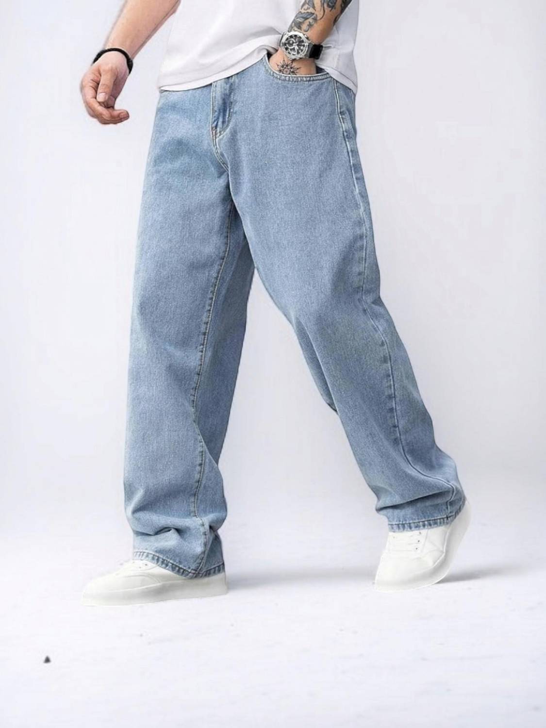 AzureAttire Loose Fit Men Light Blue Jeans