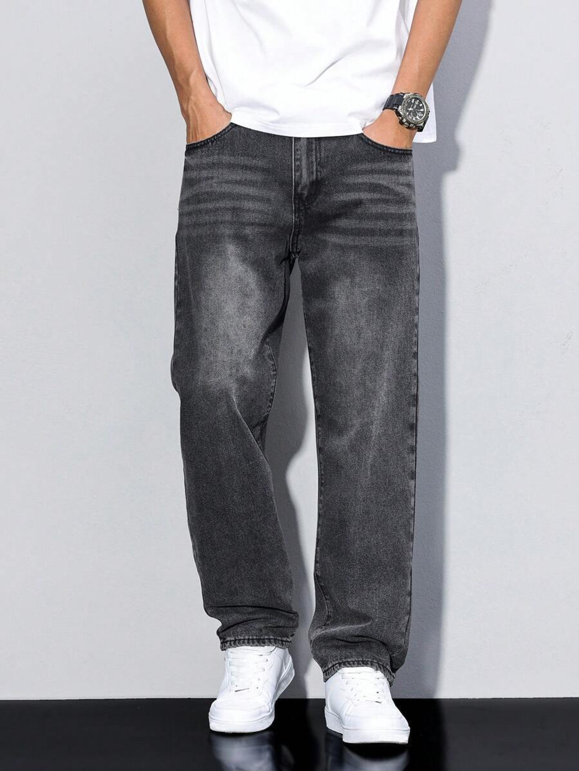 Image of DENIM LOOK Loose Fit Men Dark Grey Jeans