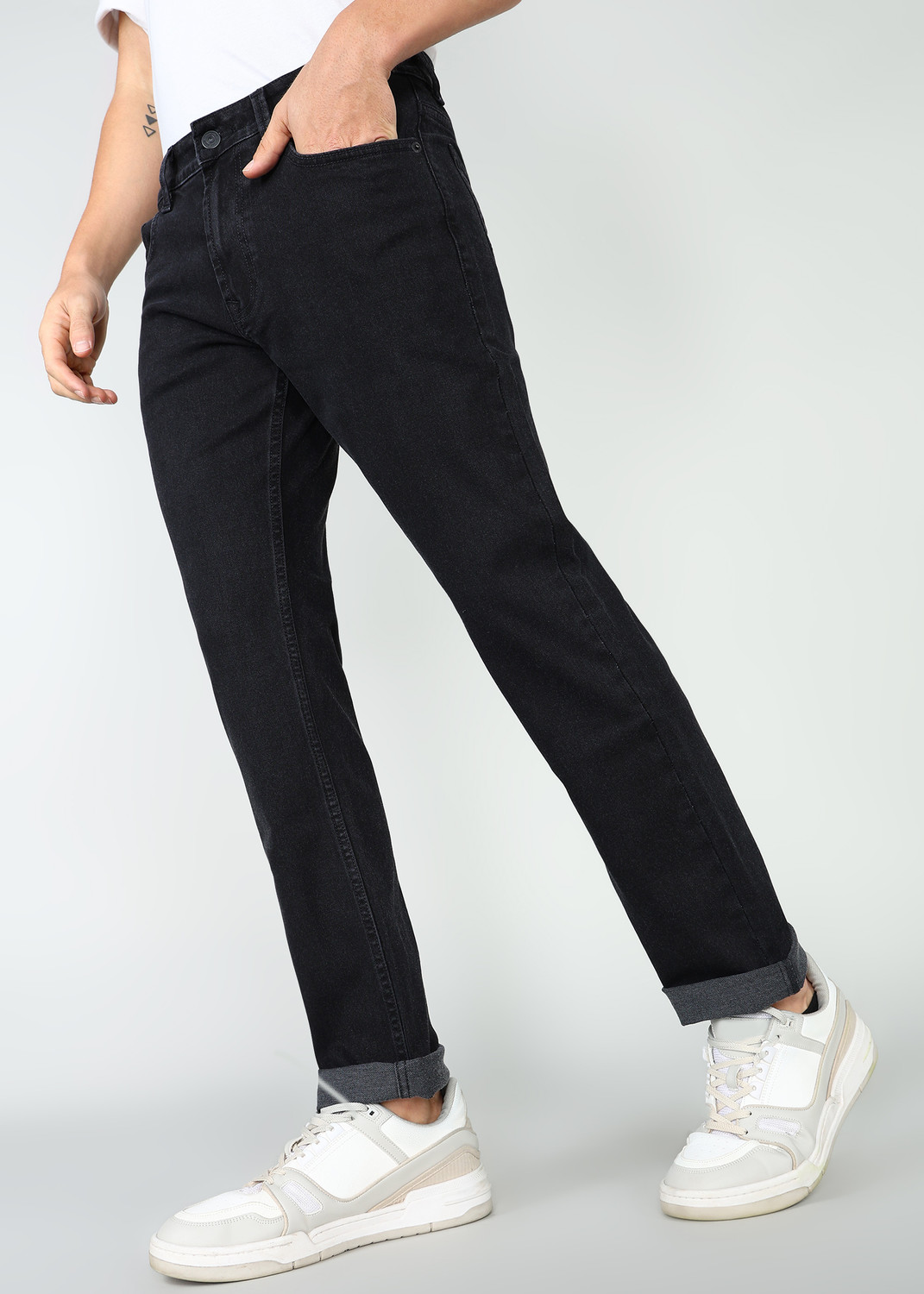 Image of Spykar Straight Fit Men Black Jeans