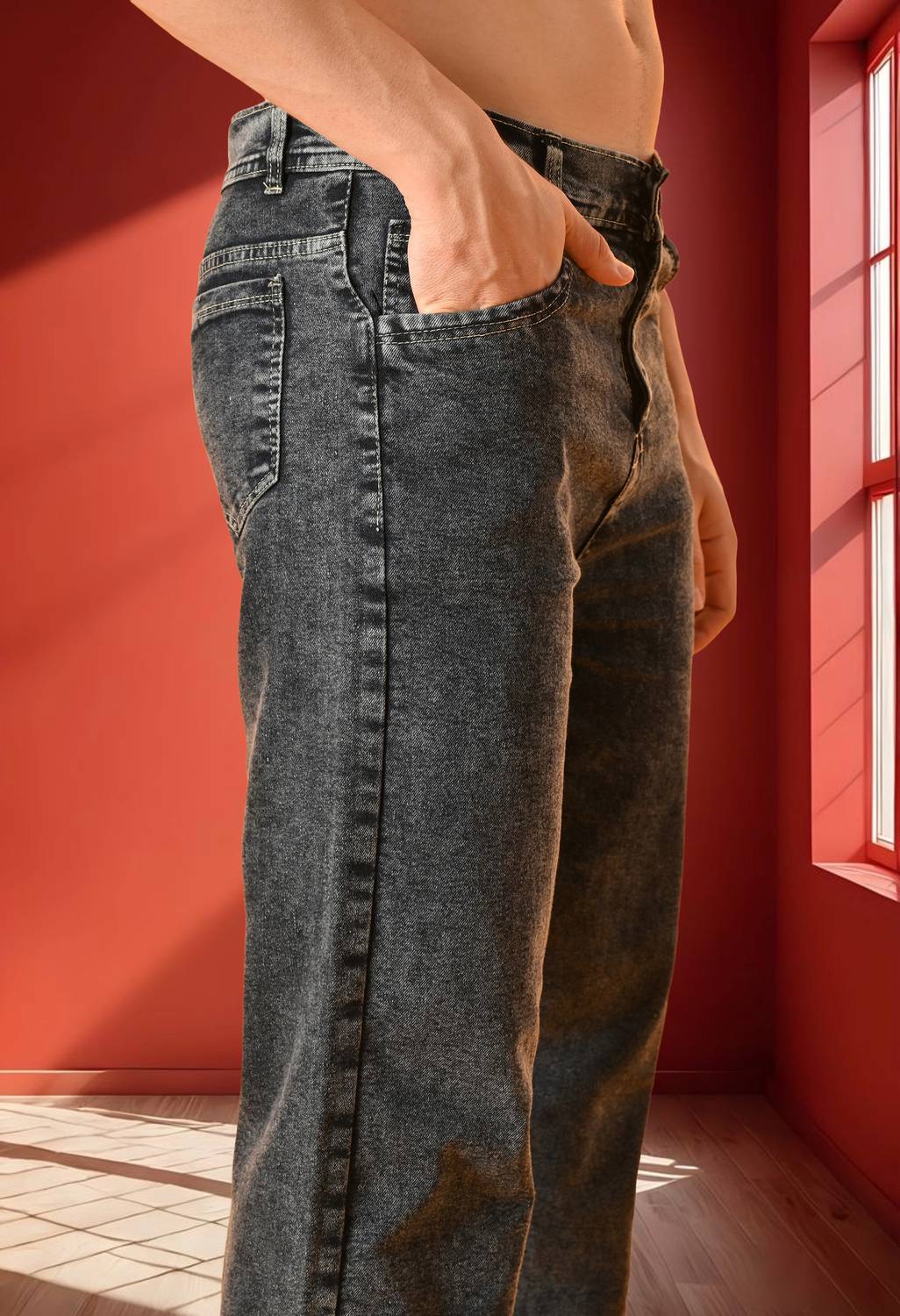 Nalaka Relaxed Fit Men Grey Jeans - Image 4