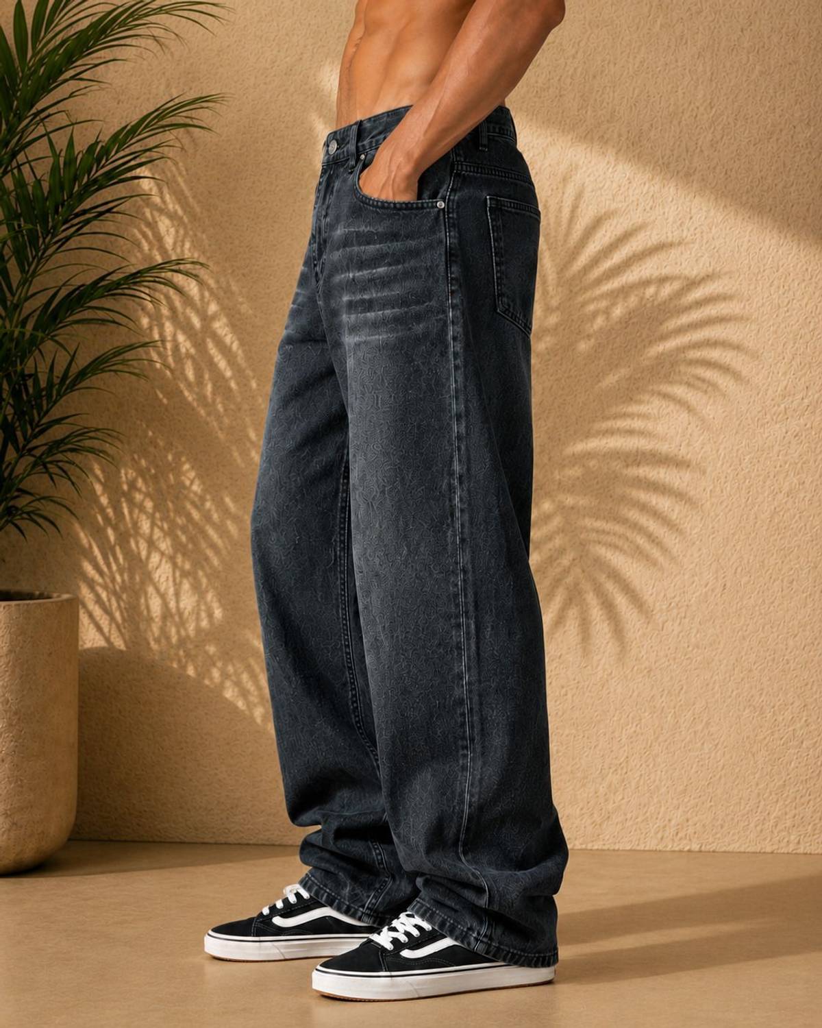 sanedi Baggy Fit Men Black Jeans - Image 3