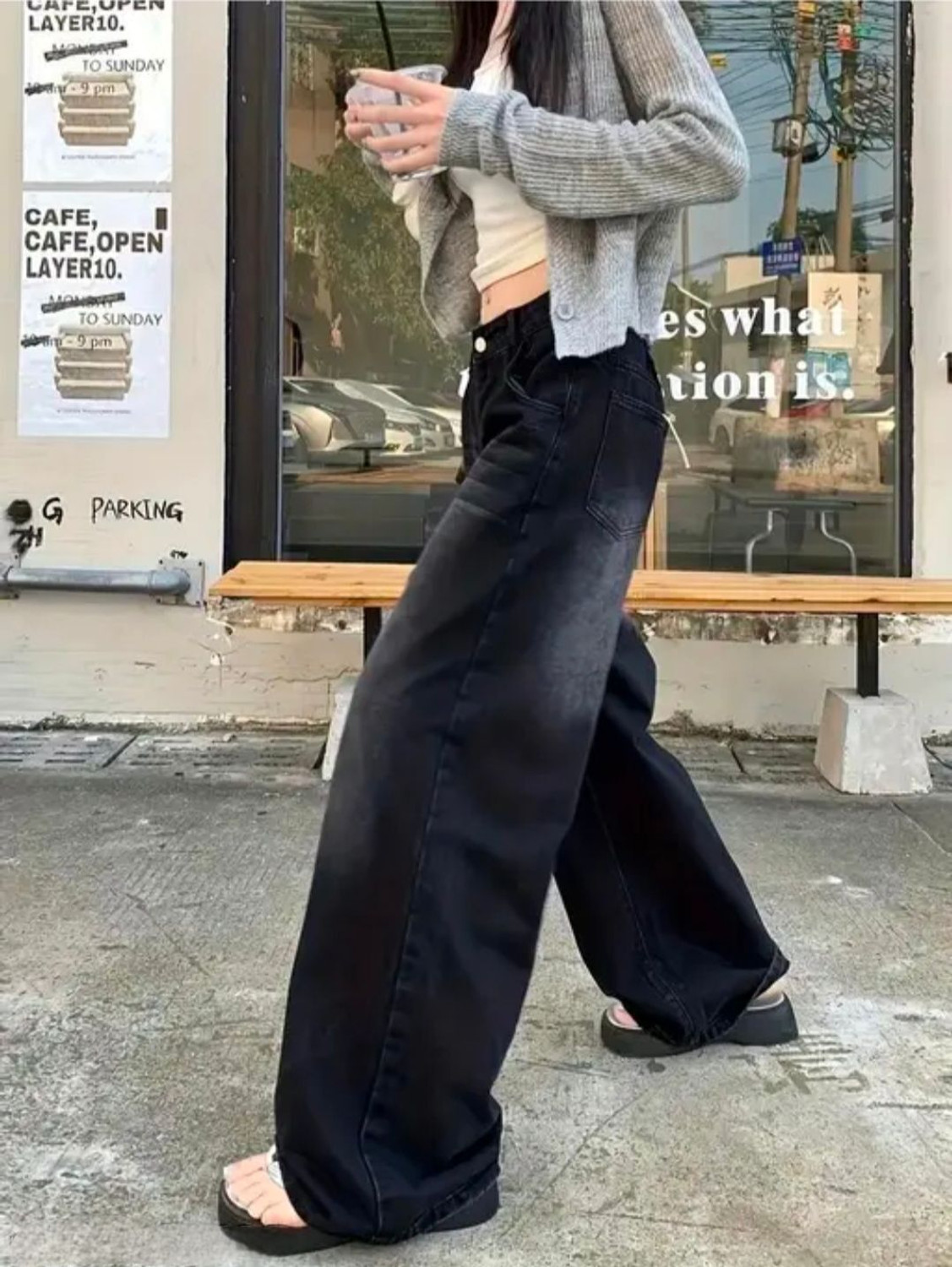 Image of LAZZY Wide Leg Women Black Jeans