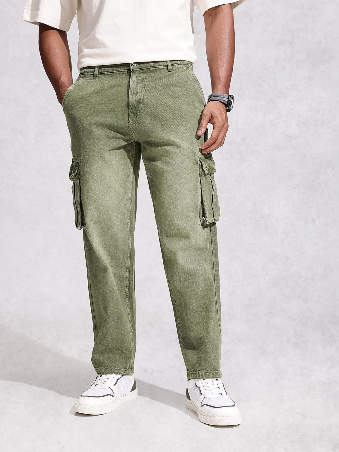 Image of WROGN Regular Men Green Jeans