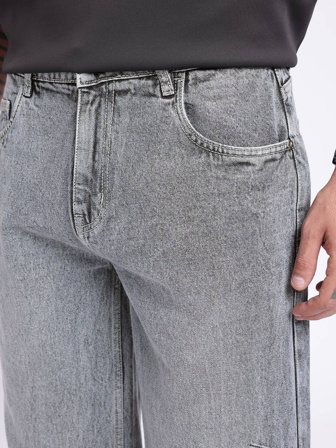 Glitchez Loose Fit Men Grey Jeans - Image 3