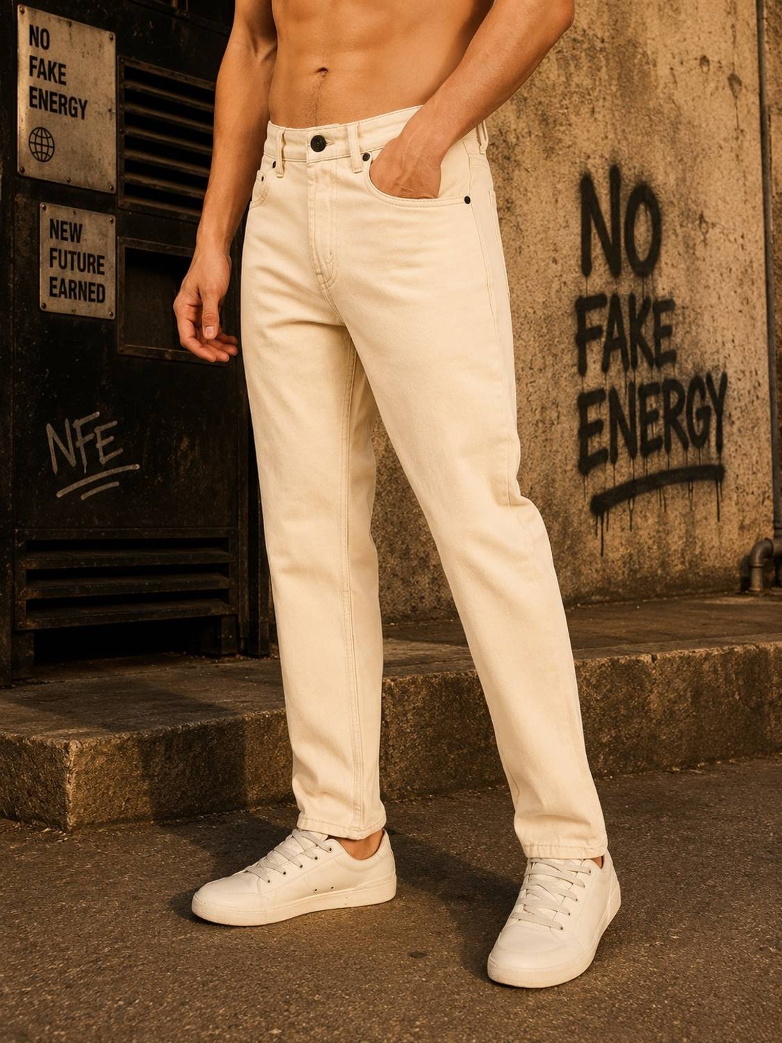 Bene Kleed Regular Men Beige Jeans - Image 1