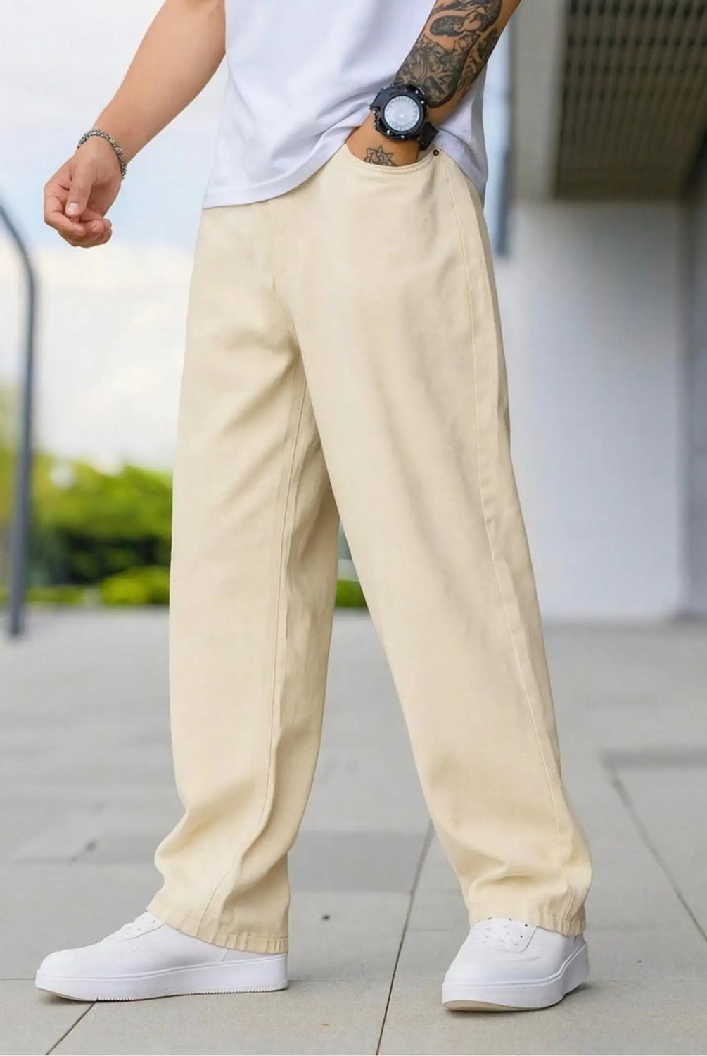 Image of vura Loose Fit Men Beige Jeans