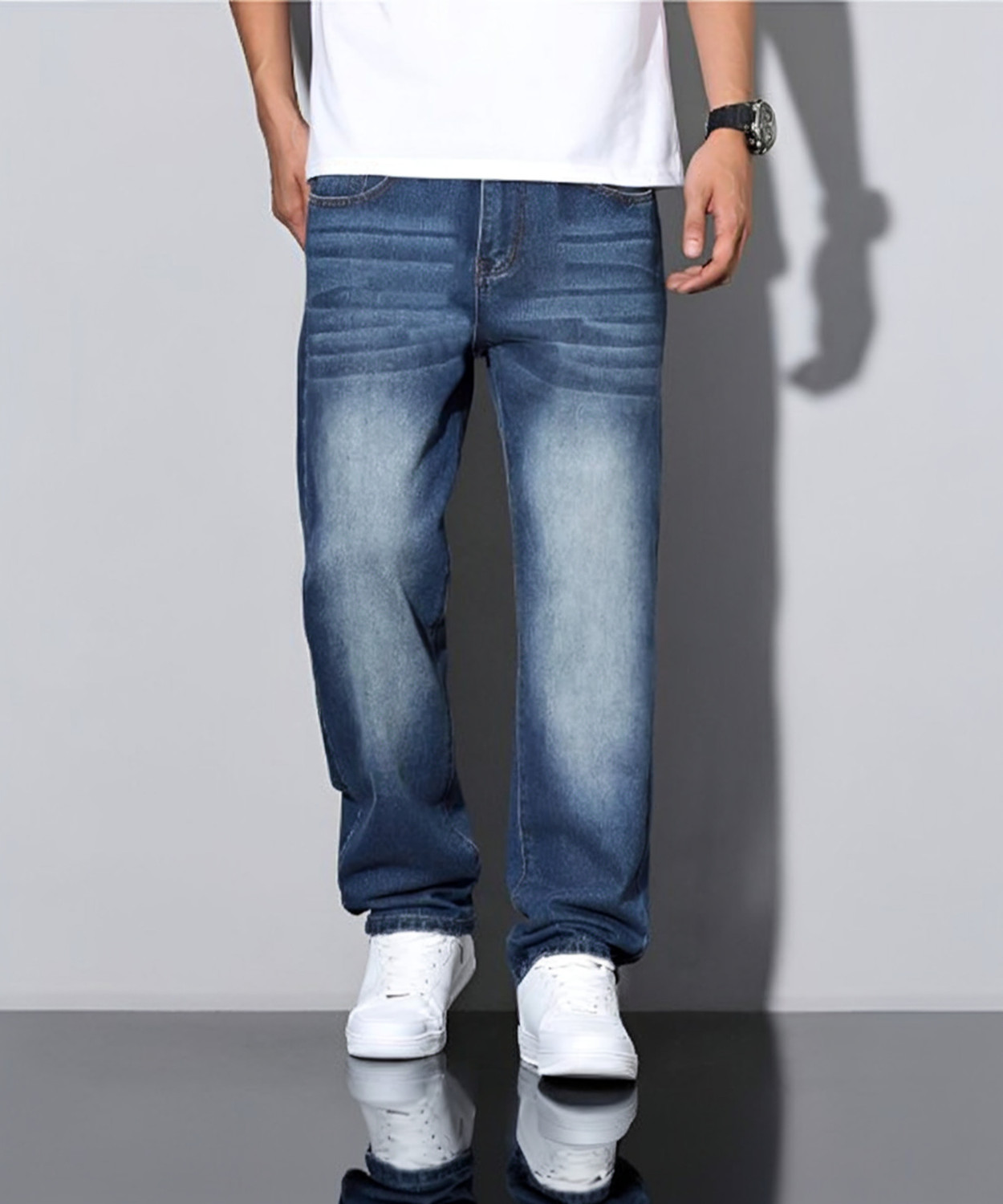 Image of Rend Loose Fit Men Dark Blue Jeans