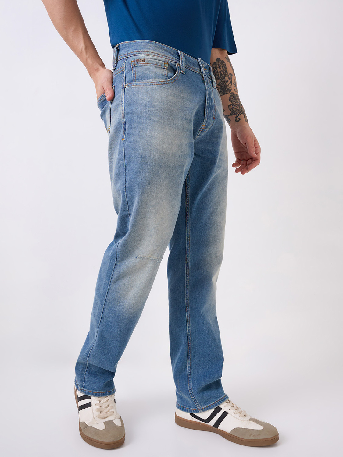 Image of Spykar Straight Fit Men Blue Jeans