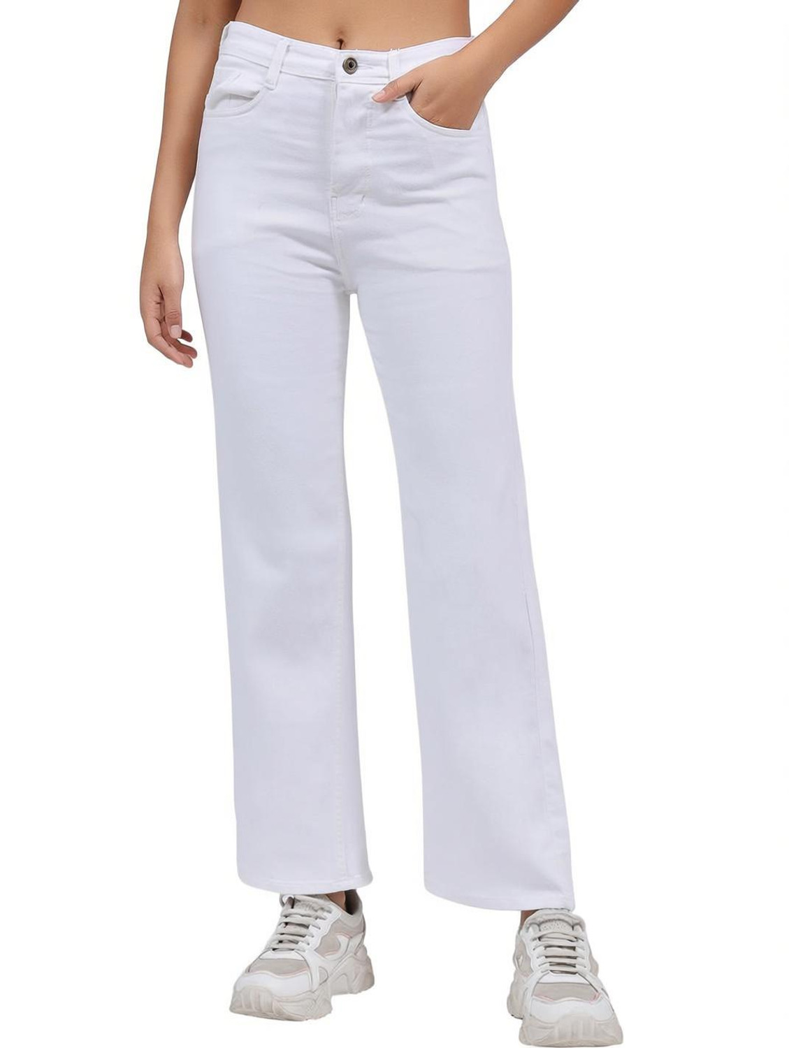 Image of 3BUTTERFLIES Boyfriend Women White Jeans