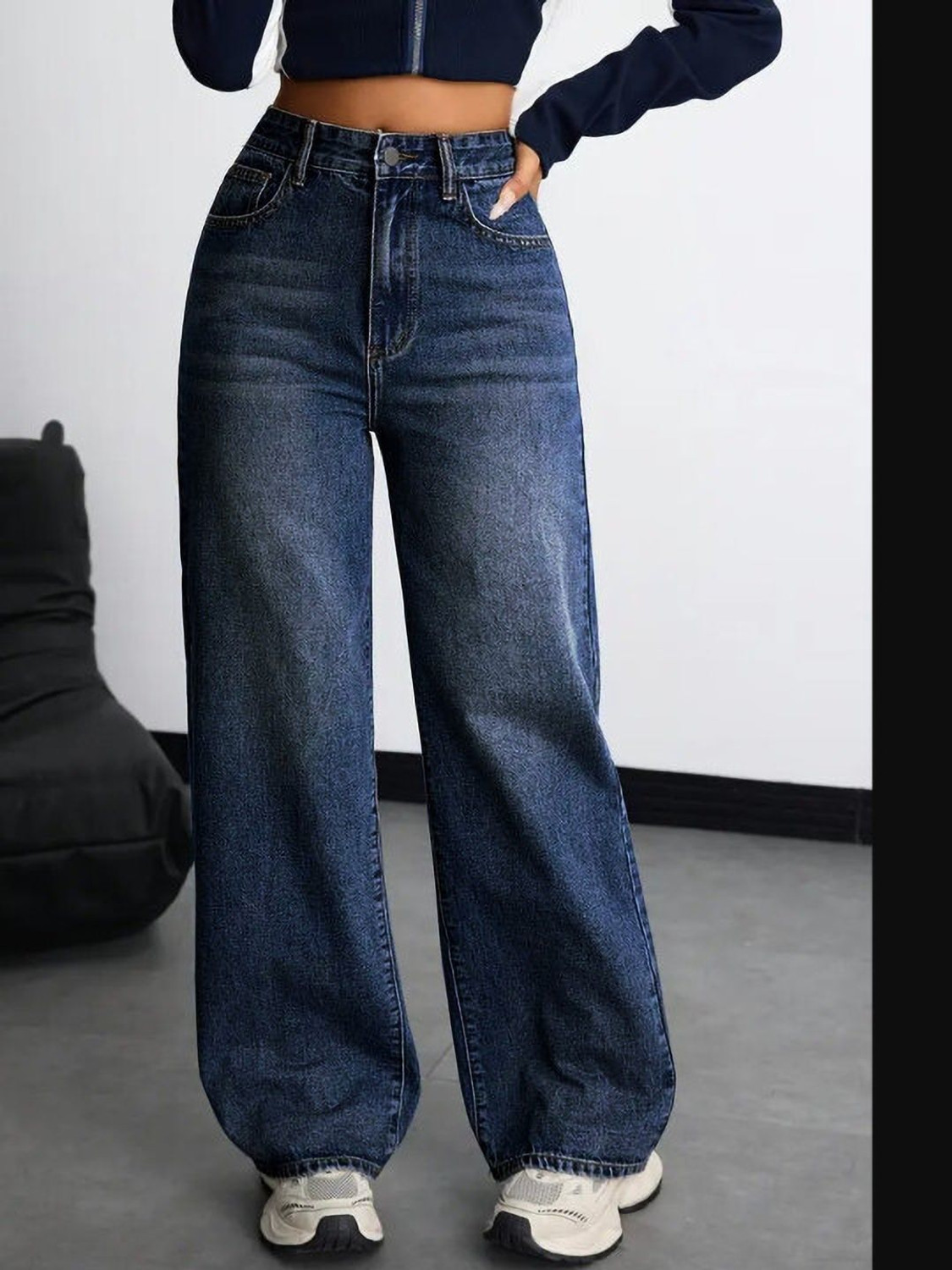Image of TYFFYN Loose Fit Women Dark Blue Jeans