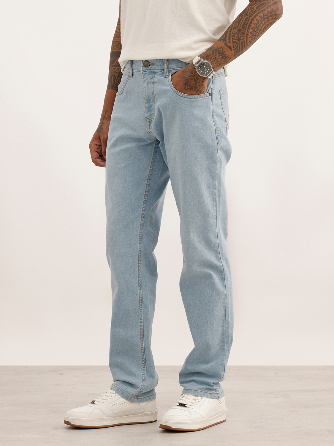 Image of WROGN Straight Fit Men Grey Jeans