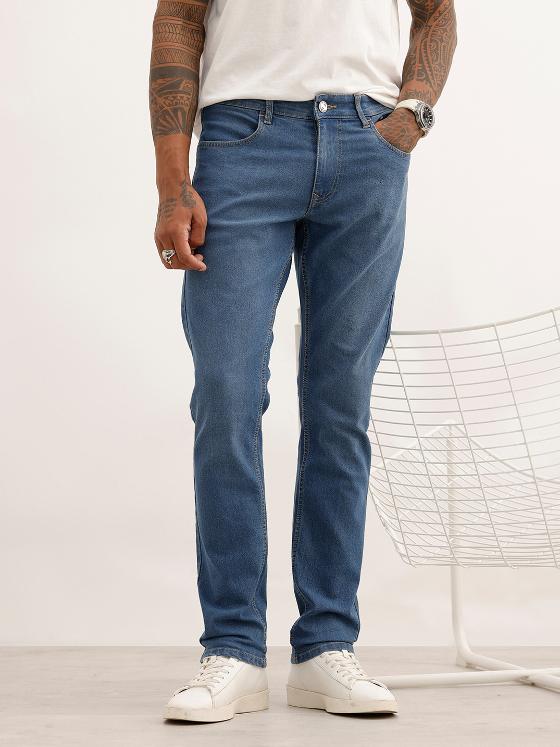 Image of WROGN Slim Men Blue Jeans